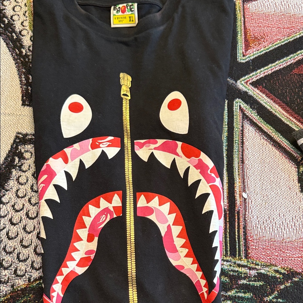 Bape Black Hoodie with Red Shark Design